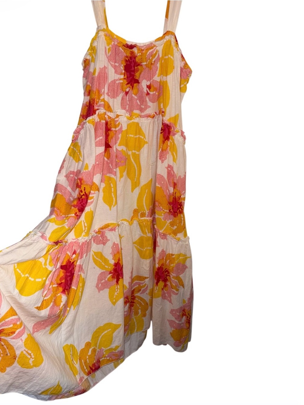 🤍💐EUC Free People “Moonshine Midi Dress” White🤍Pink💗Yellow💛Floral💐Sz Medium - Picture 12 of 15